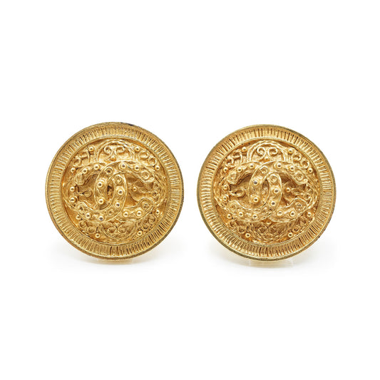 Coco Mark Filigree Round Clip Earrings GP
