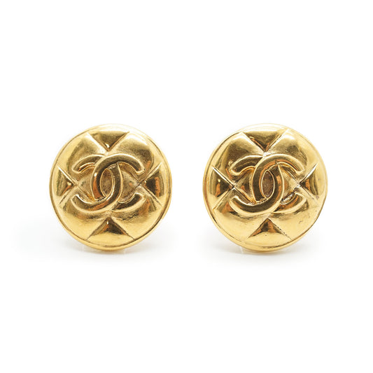 CC Logo Matelasse Button Clip Earrings GP