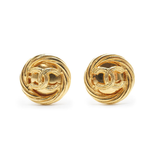 Coco Mark Round Clip Earrings GP