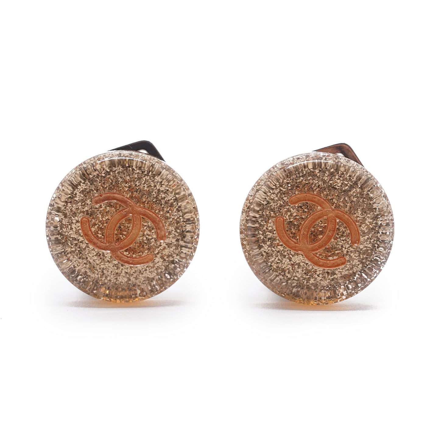 CC Logo Glitter Round Clip-On Earrings