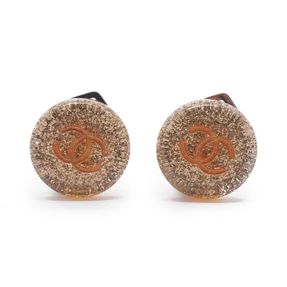 CC Logo Glitter Round Clip-On Earrings