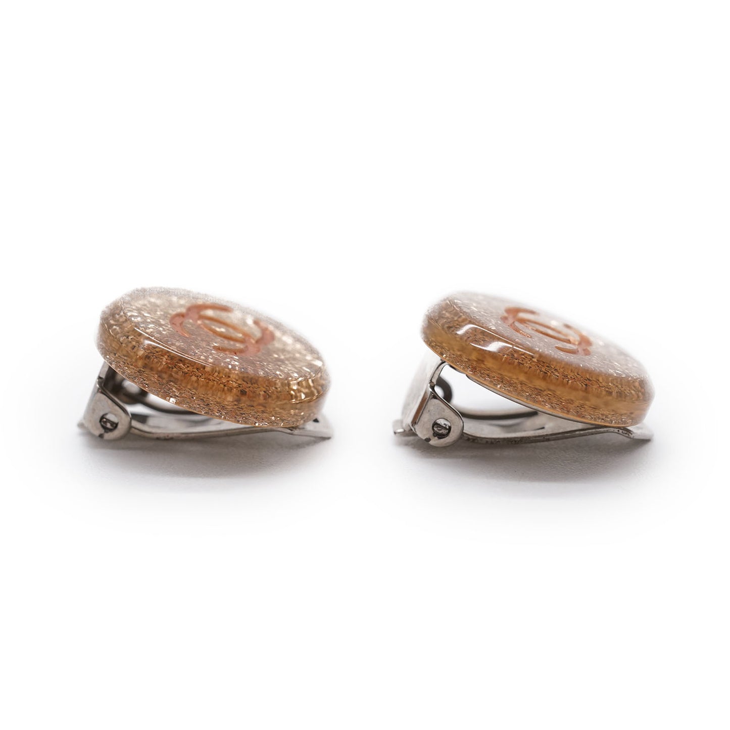 CC Logo Glitter Round Clip-On Earrings