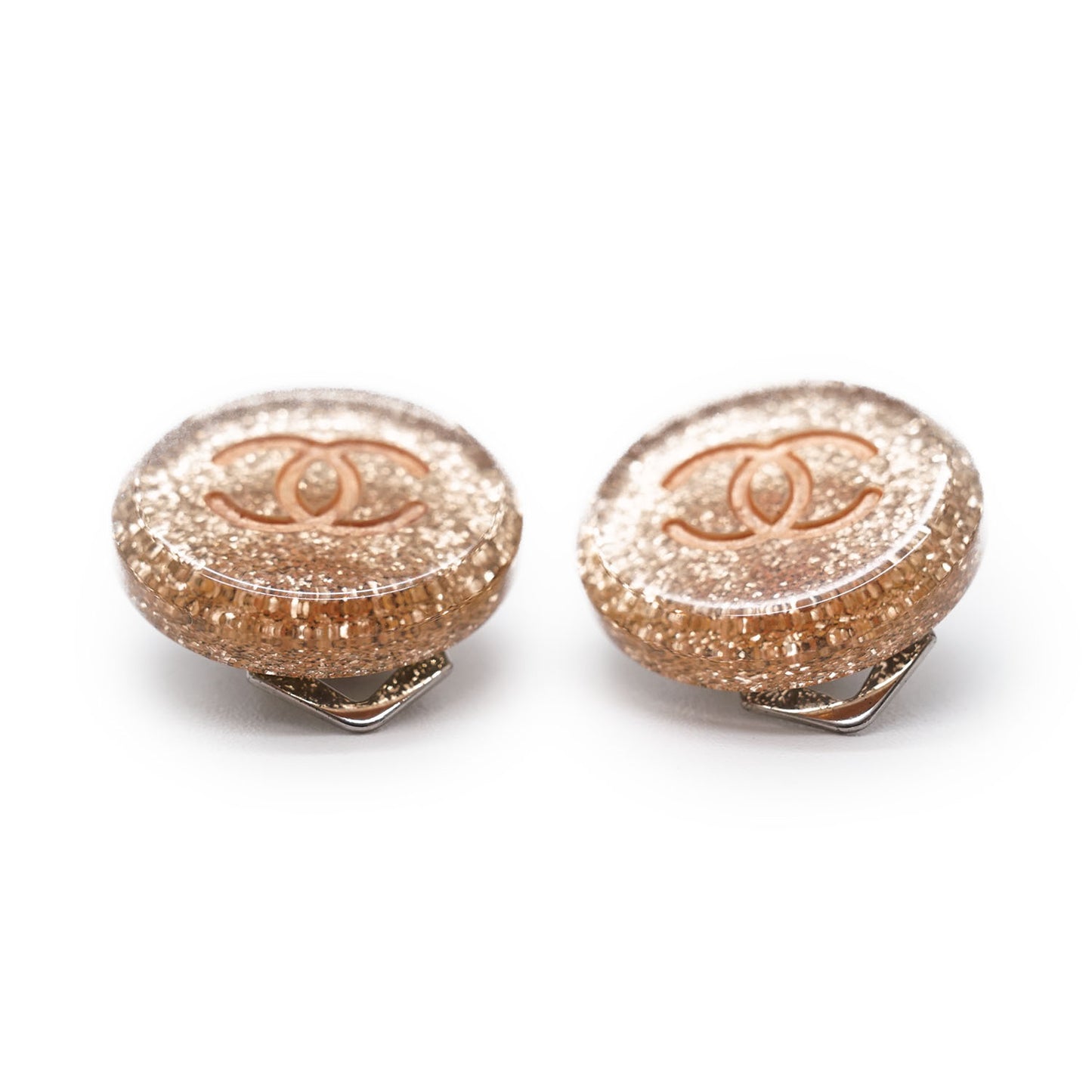 CC Logo Glitter Round Clip-On Earrings
