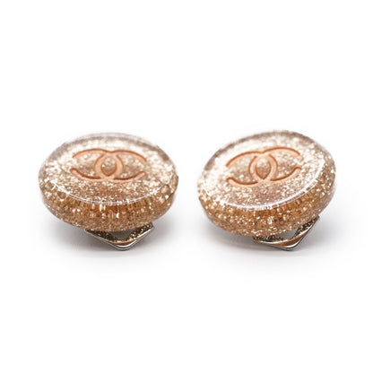 CC Logo Glitter Round Clip-On Earrings