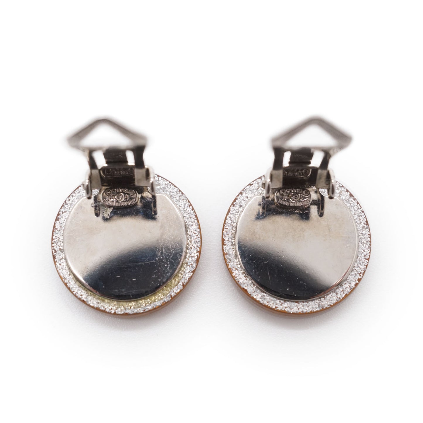 CC Logo Glitter Round Clip-On Earrings
