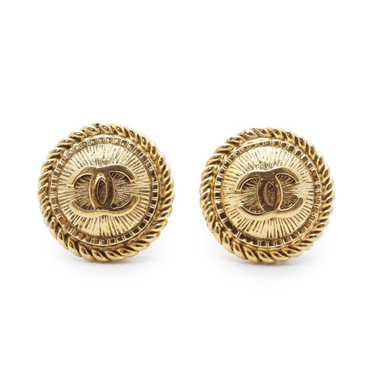 CC Logo Twisted Rope Sunburst Round Clip-On Earrings GP
