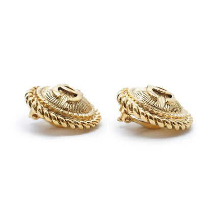 CC Logo Twisted Rope Sunburst Round Clip-On Earrings GP