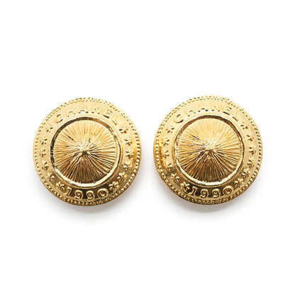 1990 Round Medallion Clip-On Earrings GP