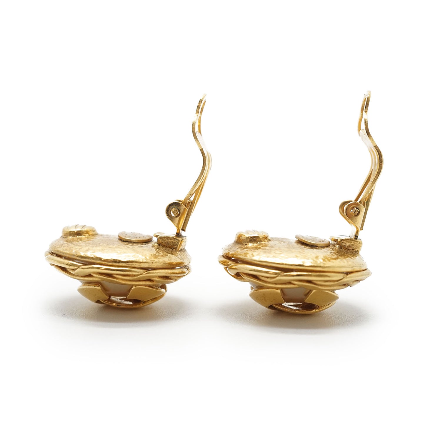 CC Logo Artificial Pearl Round Clip-On Earrings GP