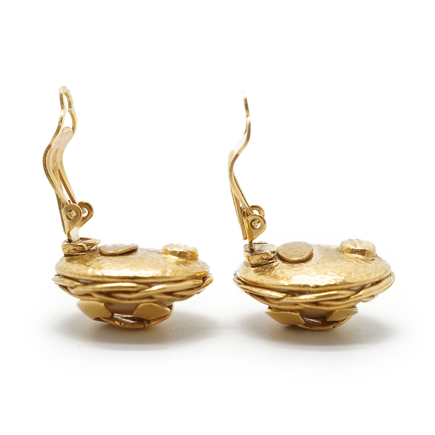 CC Logo Artificial Pearl Round Clip-On Earrings GP