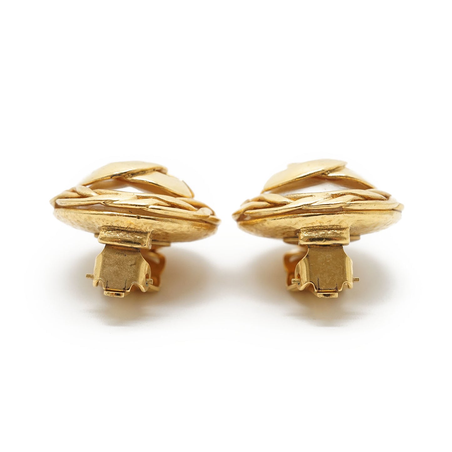 CC Logo Artificial Pearl Round Clip-On Earrings GP