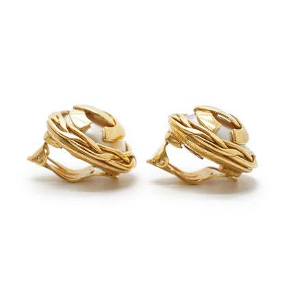 CC Logo Artificial Pearl Round Clip-On Earrings GP