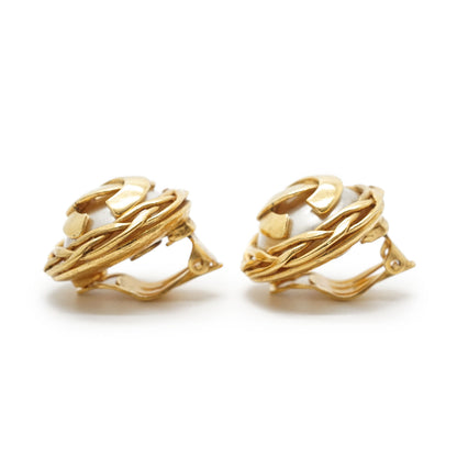 CC Logo Artificial Pearl Round Clip-On Earrings GP