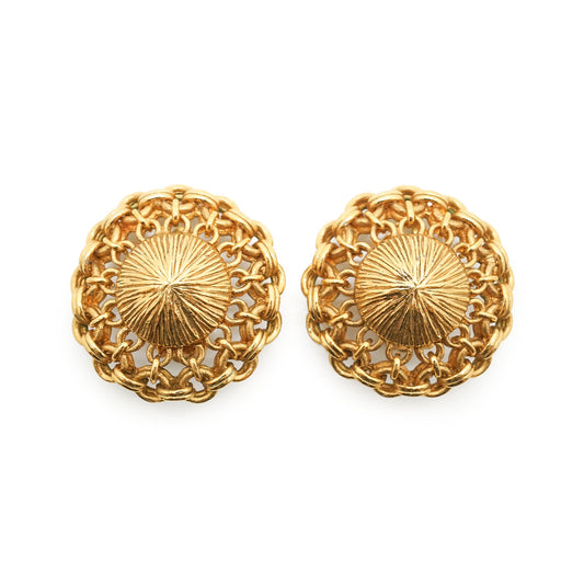 Cut-out Chain Detail Domed Round Clip-On Earrings GP