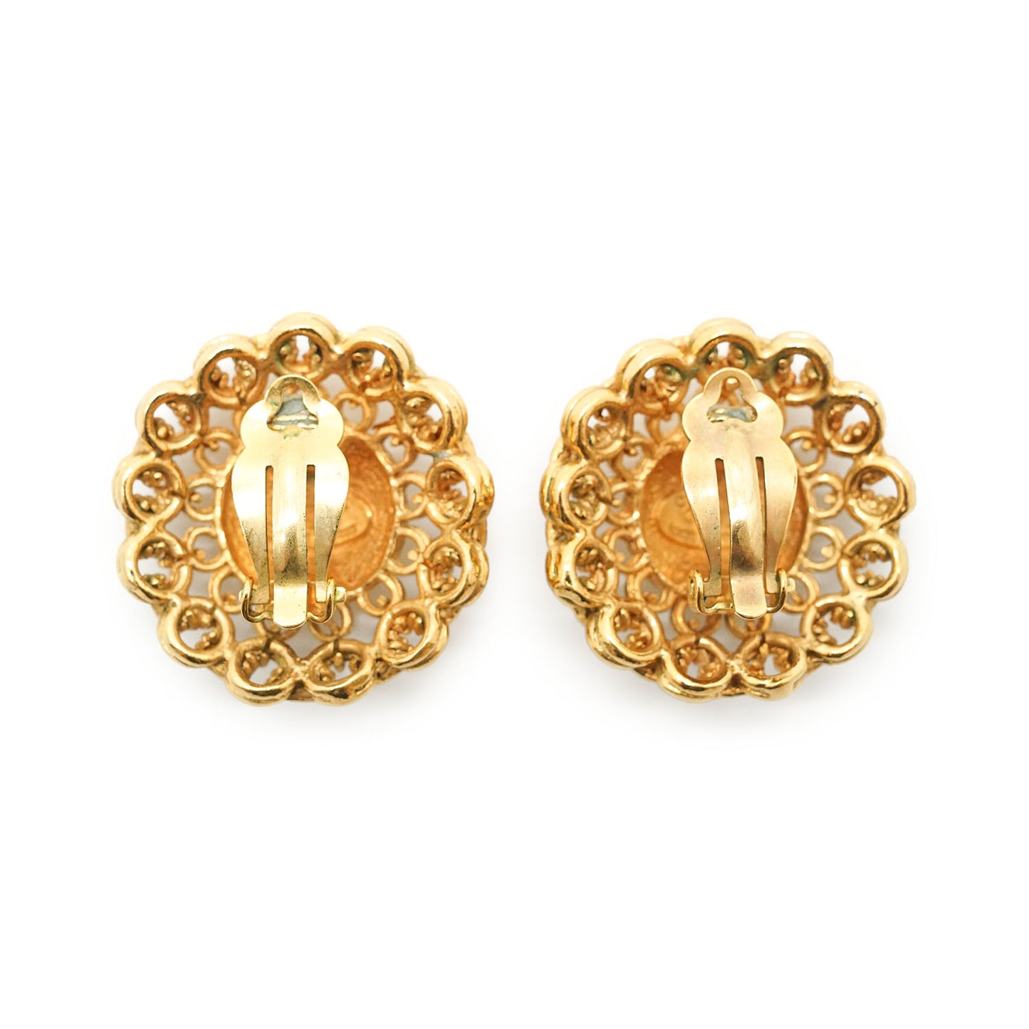 Cut-out Chain Detail Domed Round Clip-On Earrings GP