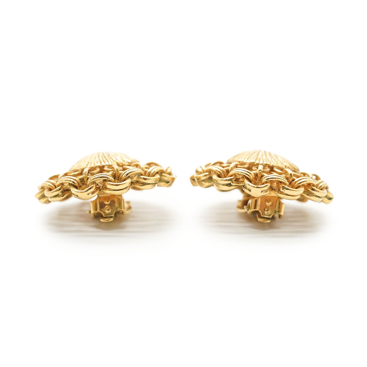 Cut-out Chain Detail Domed Round Clip-On Earrings GP