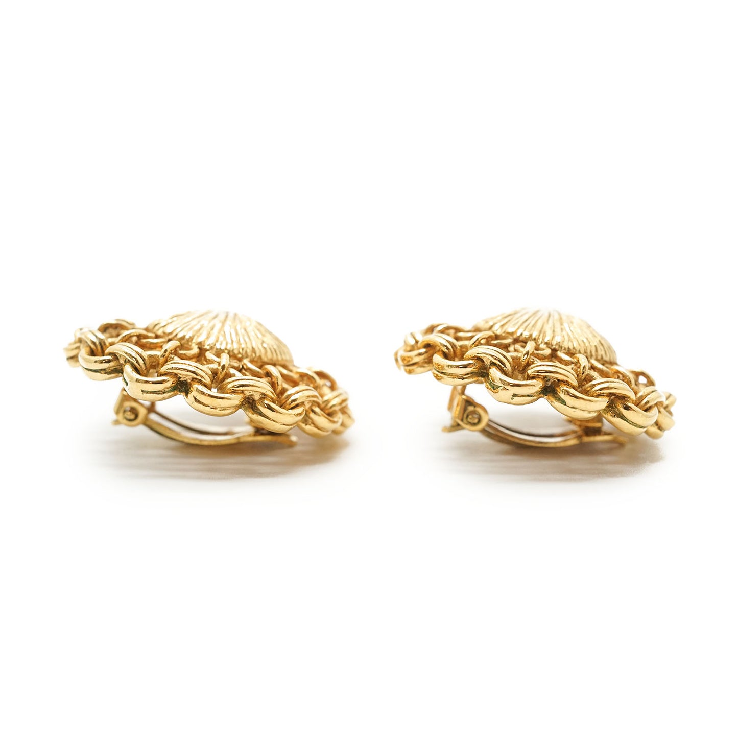 Cut-out Chain Detail Domed Round Clip-On Earrings GP