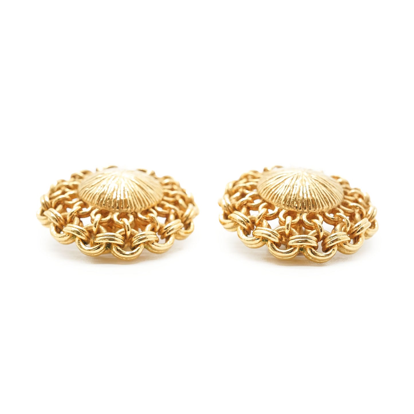 Cut-out Chain Detail Domed Round Clip-On Earrings GP