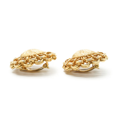 Cut-out Chain Detail Domed Round Clip-On Earrings GP