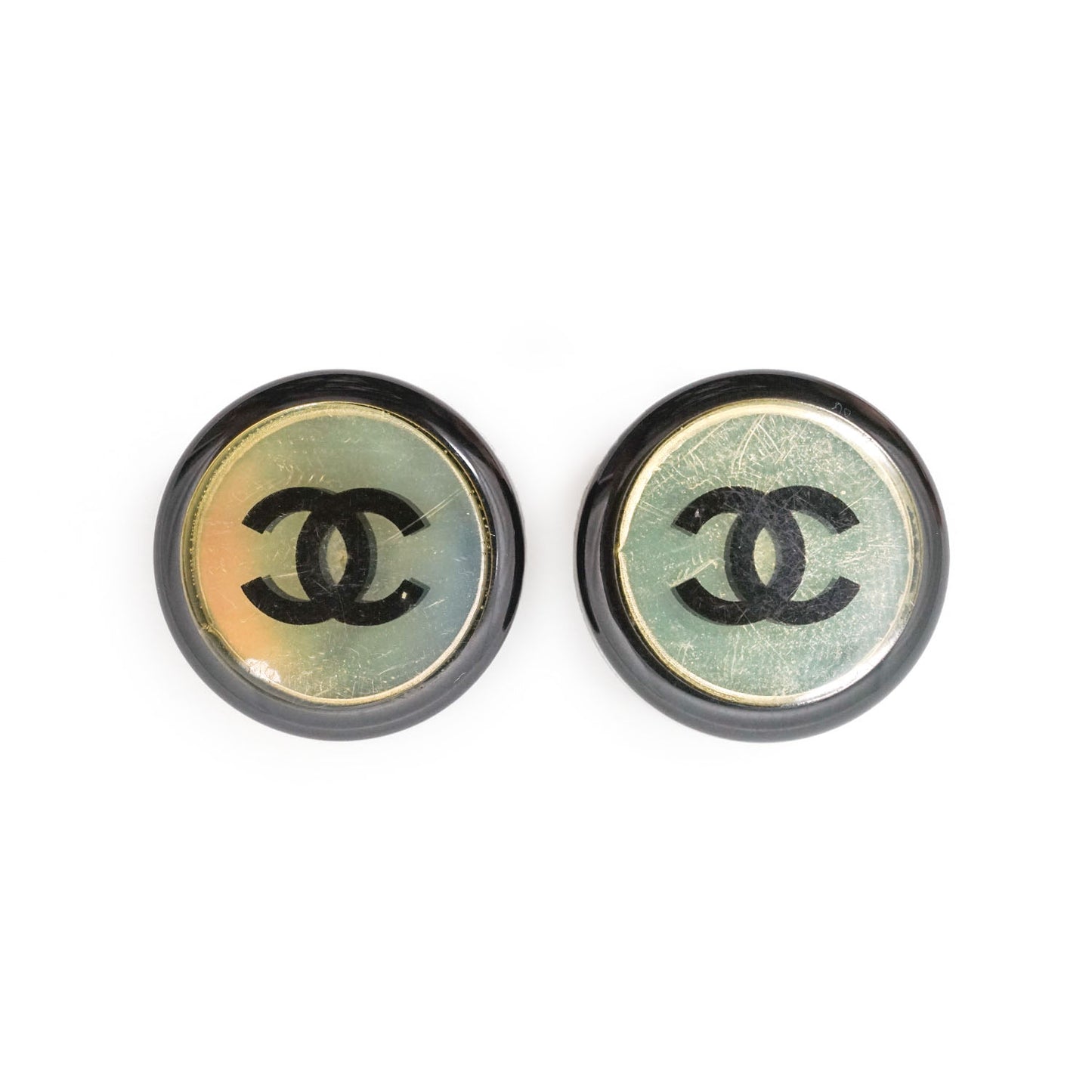 CC Logo Bicolor Button Clip-On Earrings