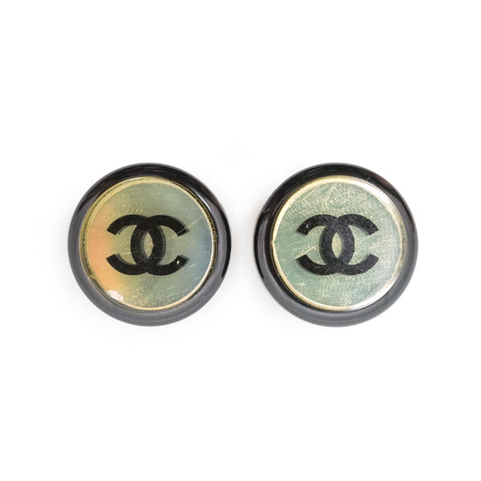 CC Logo Bicolor Button Clip-On Earrings