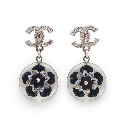 CC Logo Camellia Rhinestone Drop Earrings