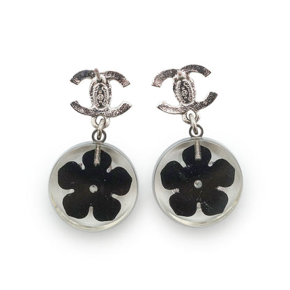 CC Logo Camellia Rhinestone Drop Earrings
