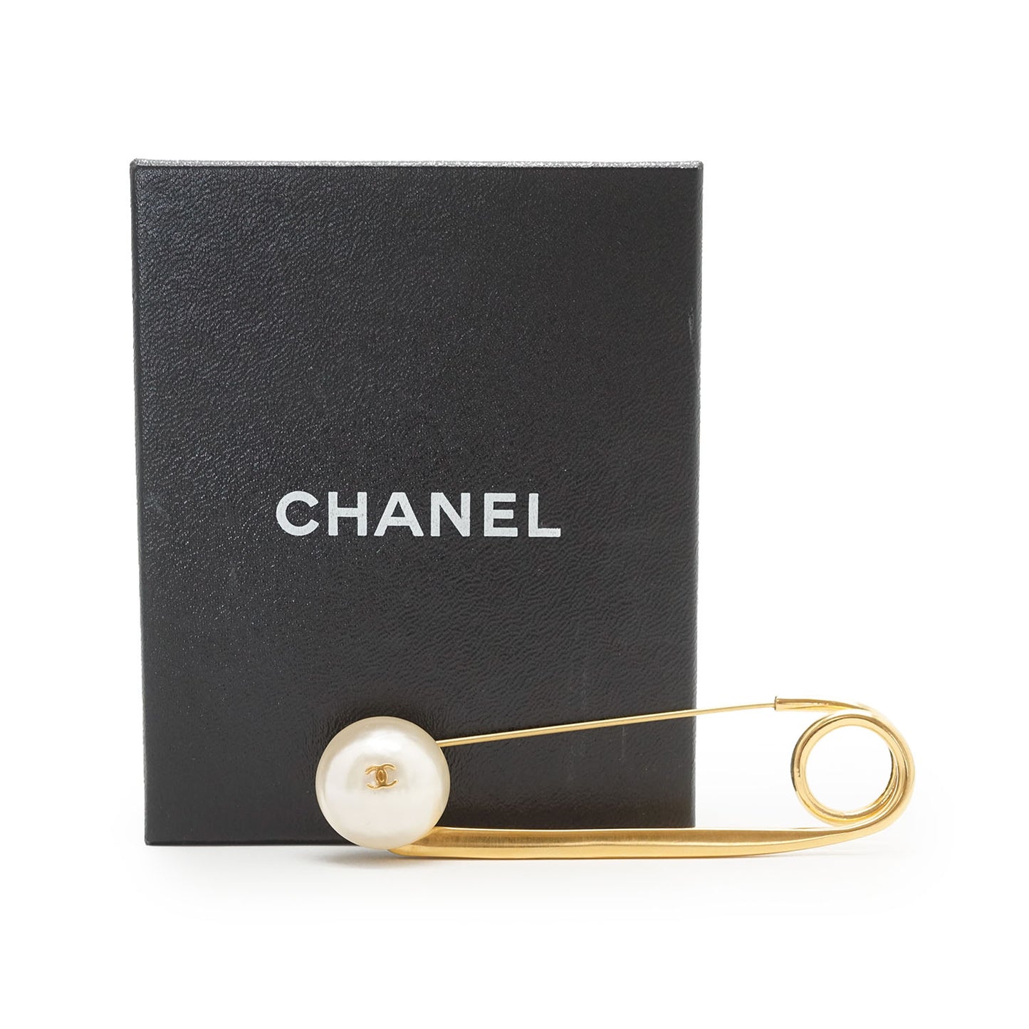 CC Logo Artificial Pearl Safety Pin Brooch GP