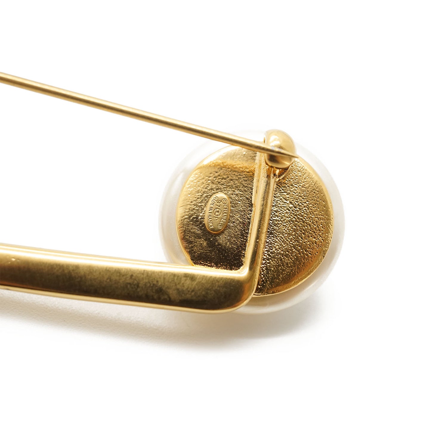 CC Logo Artificial Pearl Safety Pin Brooch GP