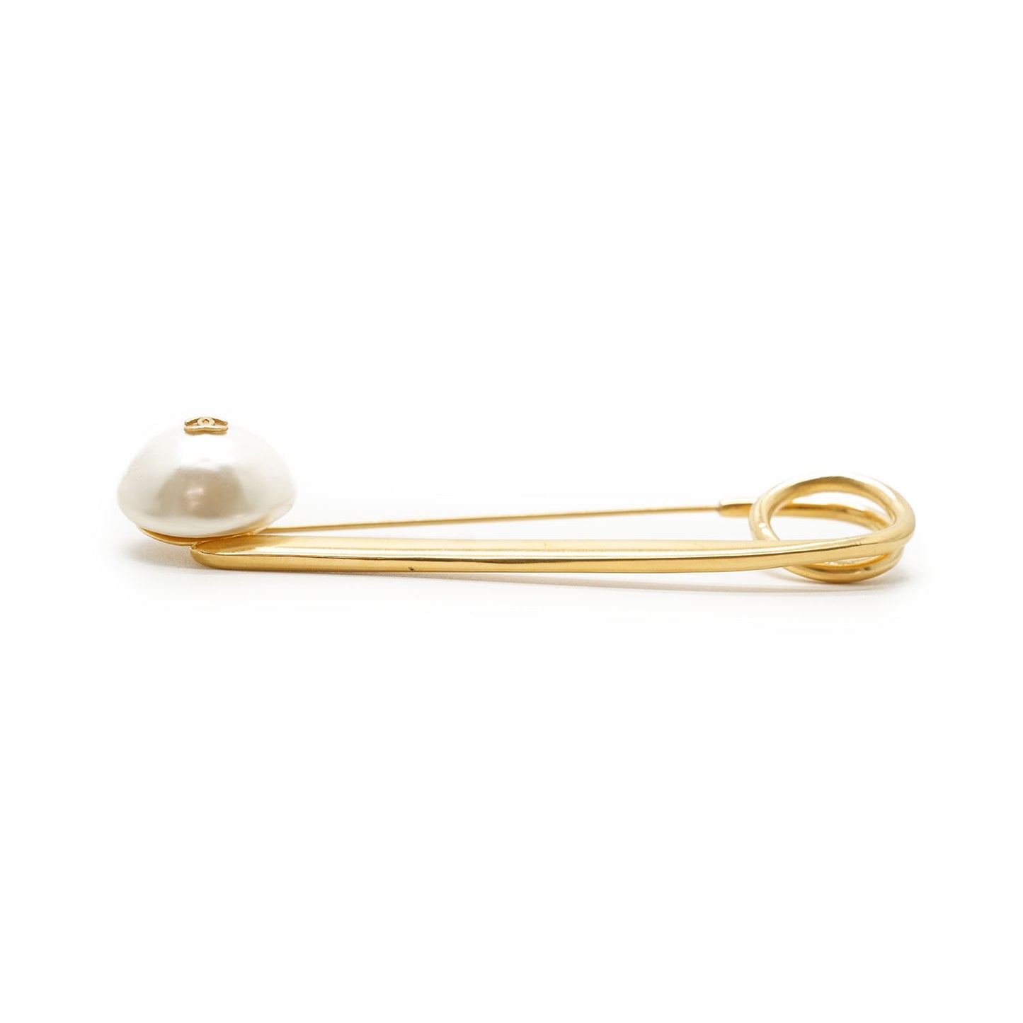CC Logo Artificial Pearl Safety Pin Brooch GP