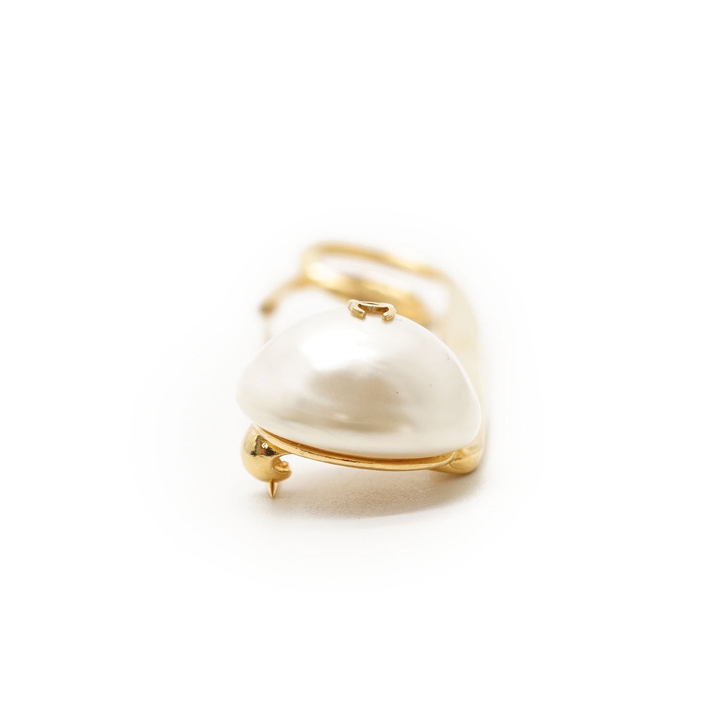 CC Logo Artificial Pearl Safety Pin Brooch GP