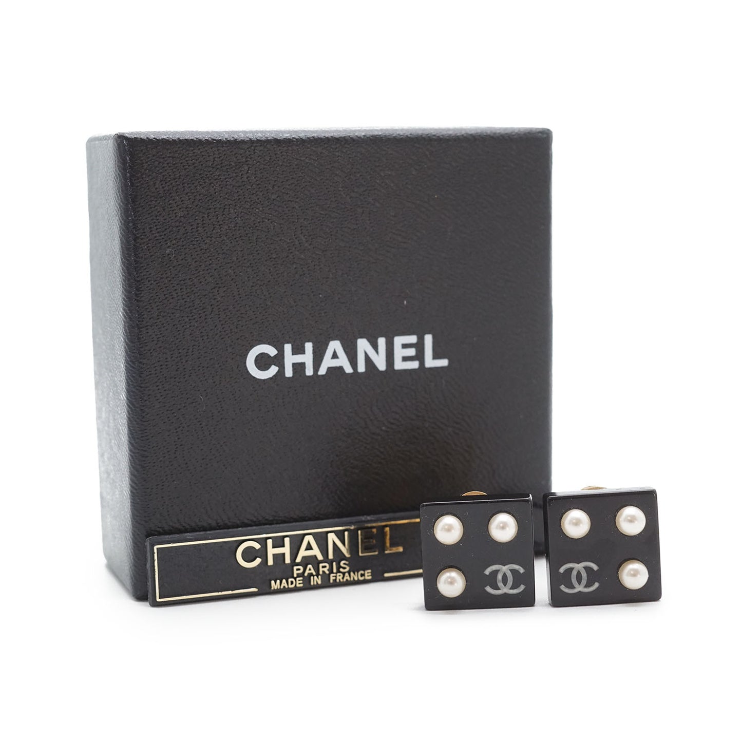 CC Logo Artificial Pearl Square Clip-On Earrings GP