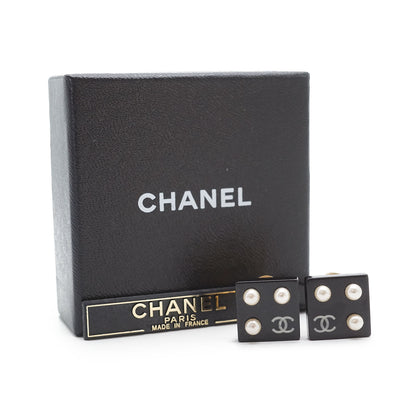 CC Logo Artificial Pearl Square Clip-On Earrings GP