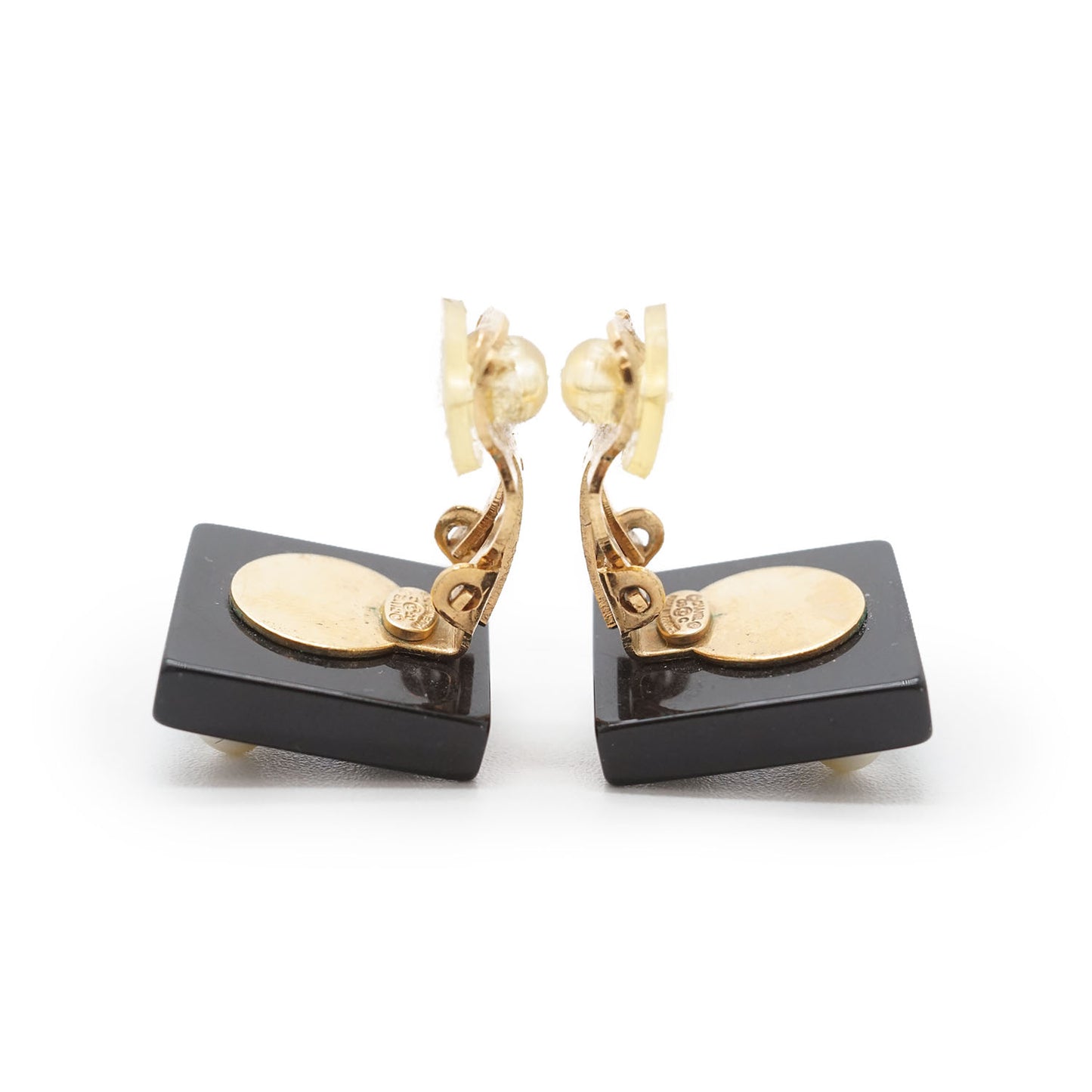 CC Logo Artificial Pearl Square Clip-On Earrings GP