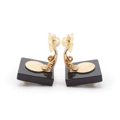 CC Logo Artificial Pearl Square Clip-On Earrings GP