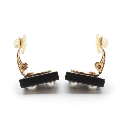 CC Logo Artificial Pearl Square Clip-On Earrings GP