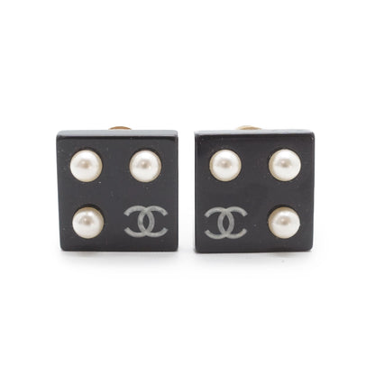 CC Logo Artificial Pearl Square Clip-On Earrings GP