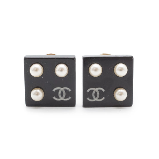 CC Logo Artificial Pearl Square Clip-On Earrings GP