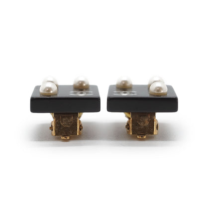CC Logo Artificial Pearl Square Clip-On Earrings GP