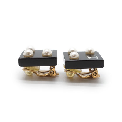 CC Logo Artificial Pearl Square Clip-On Earrings GP