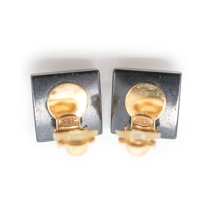 CC Logo Artificial Pearl Square Clip-On Earrings GP