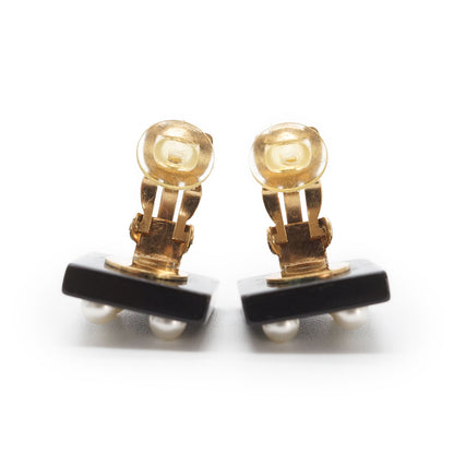 CC Logo Artificial Pearl Square Clip-On Earrings GP
