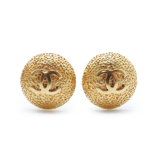 CC Logo Textured Dome Round Clip-On Earrings GP