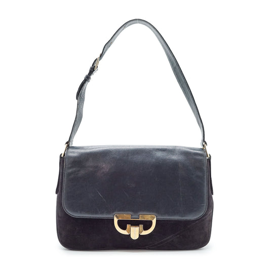 Vintage GG Lock Suede Shoulder Bag