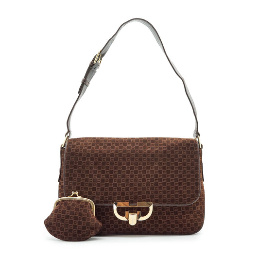 Vintage GG Suede Shoulder Bag with Coin Case