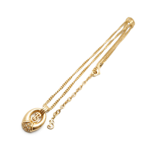 Vintage B Logo Rhinestone Pendant Necklace