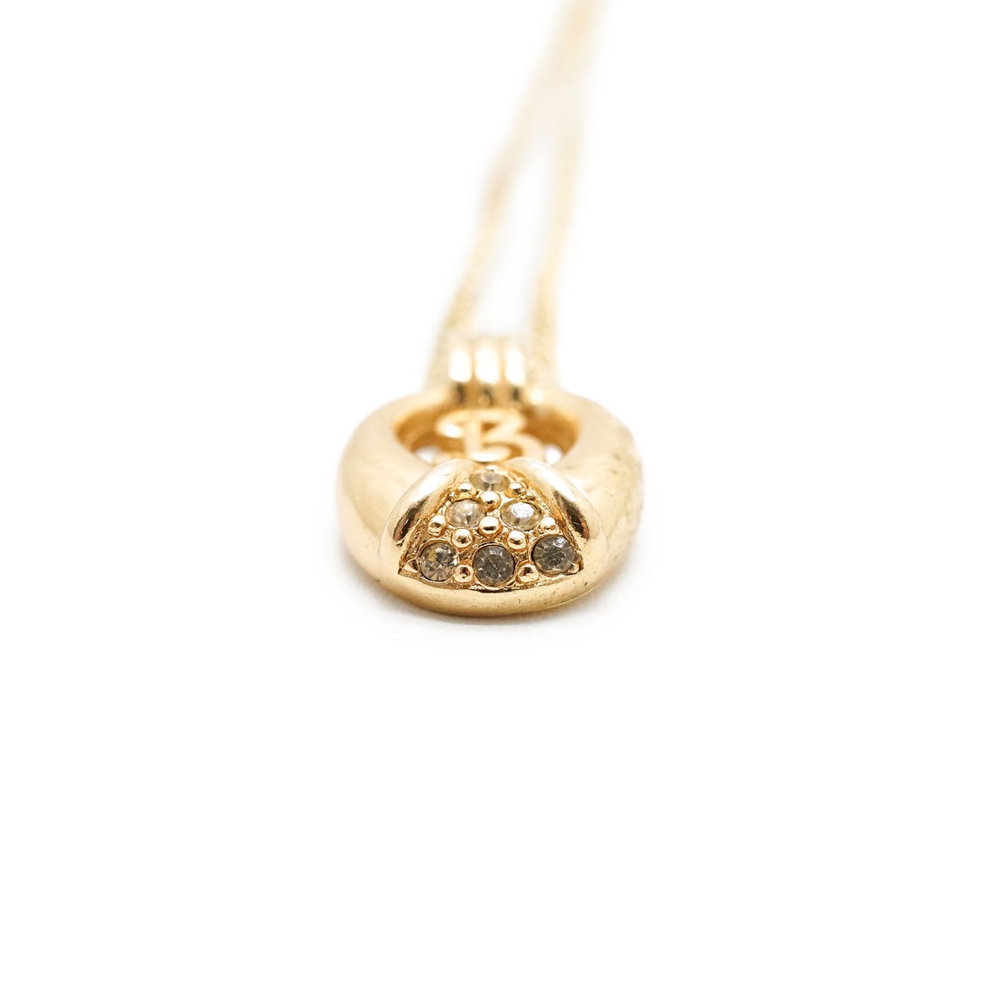 Vintage B Logo Rhinestone Pendant Necklace