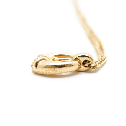 Vintage B Logo Rhinestone Pendant Necklace