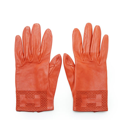 H Logo Leather Gloves 6 1/2