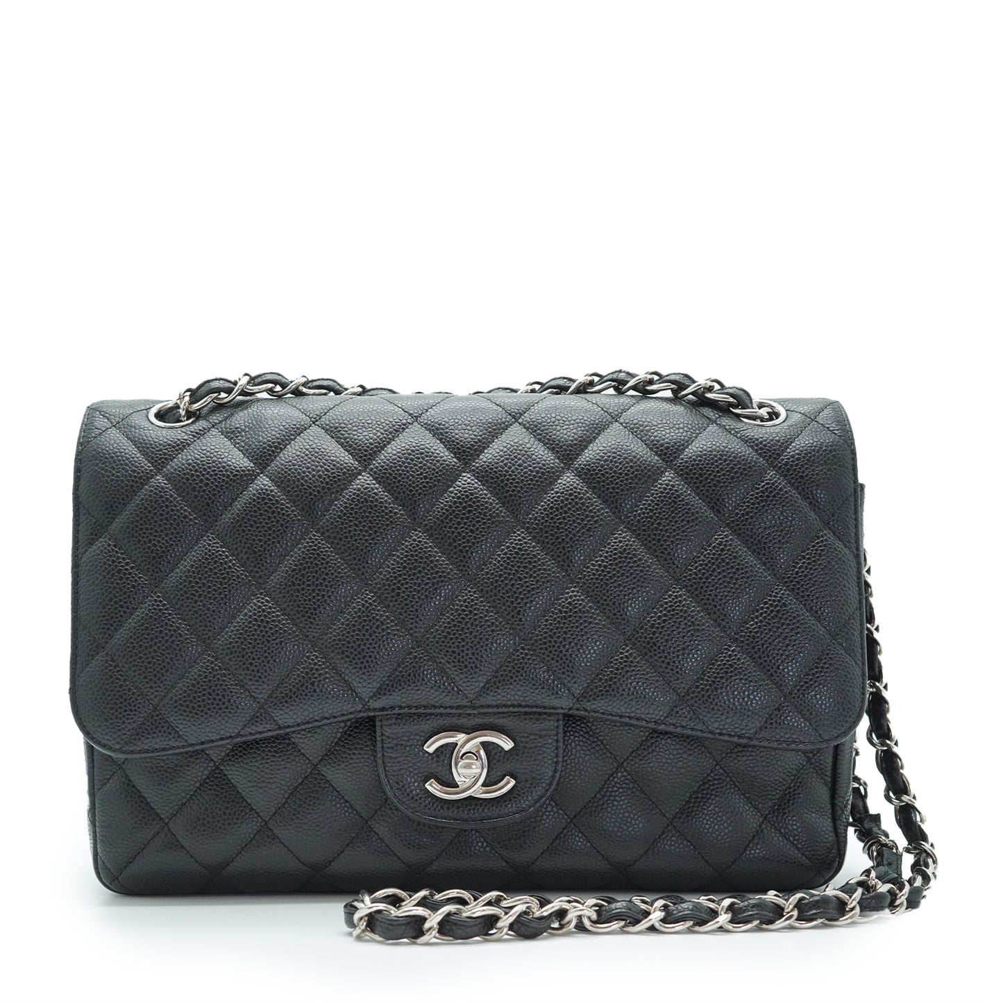 Caviar Matelasse Classic Jumbo 30 Double Flap Chain Shoulder Bag Silver Hardware